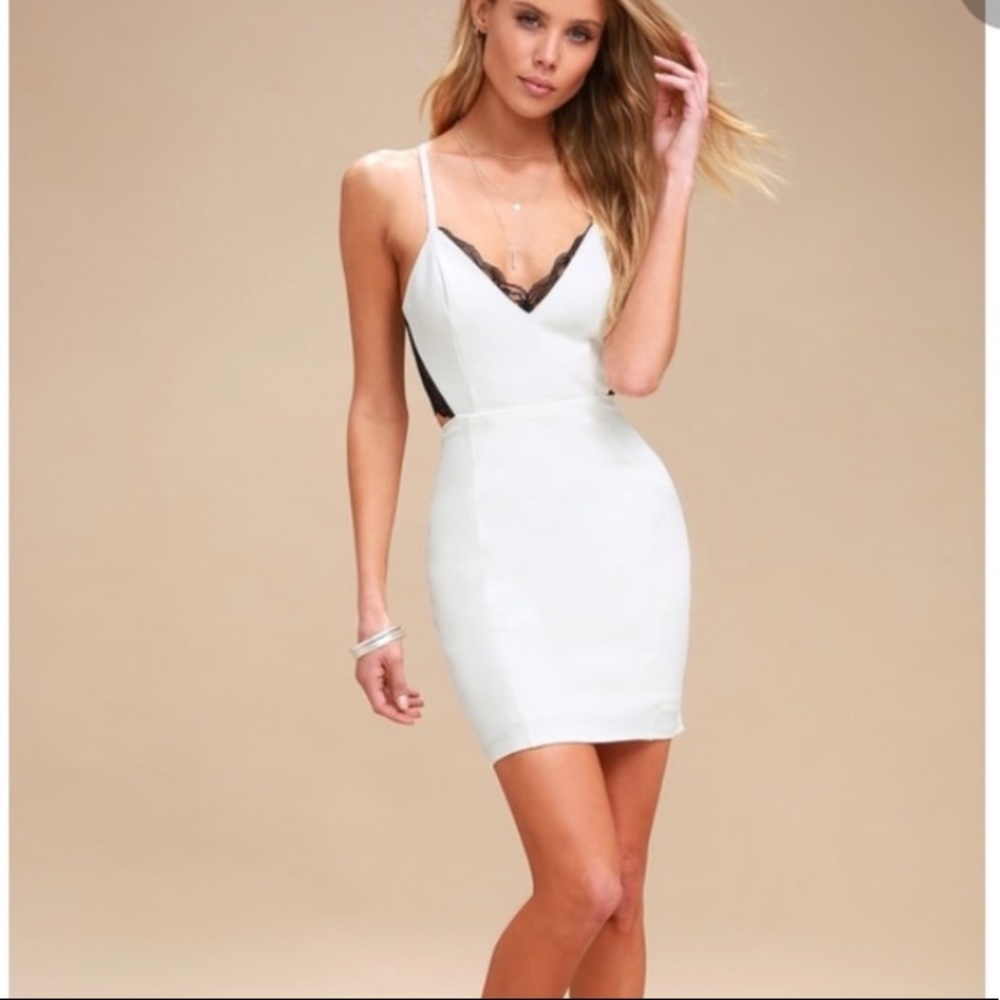 Lulu's Elegant White and Black Mini Dress